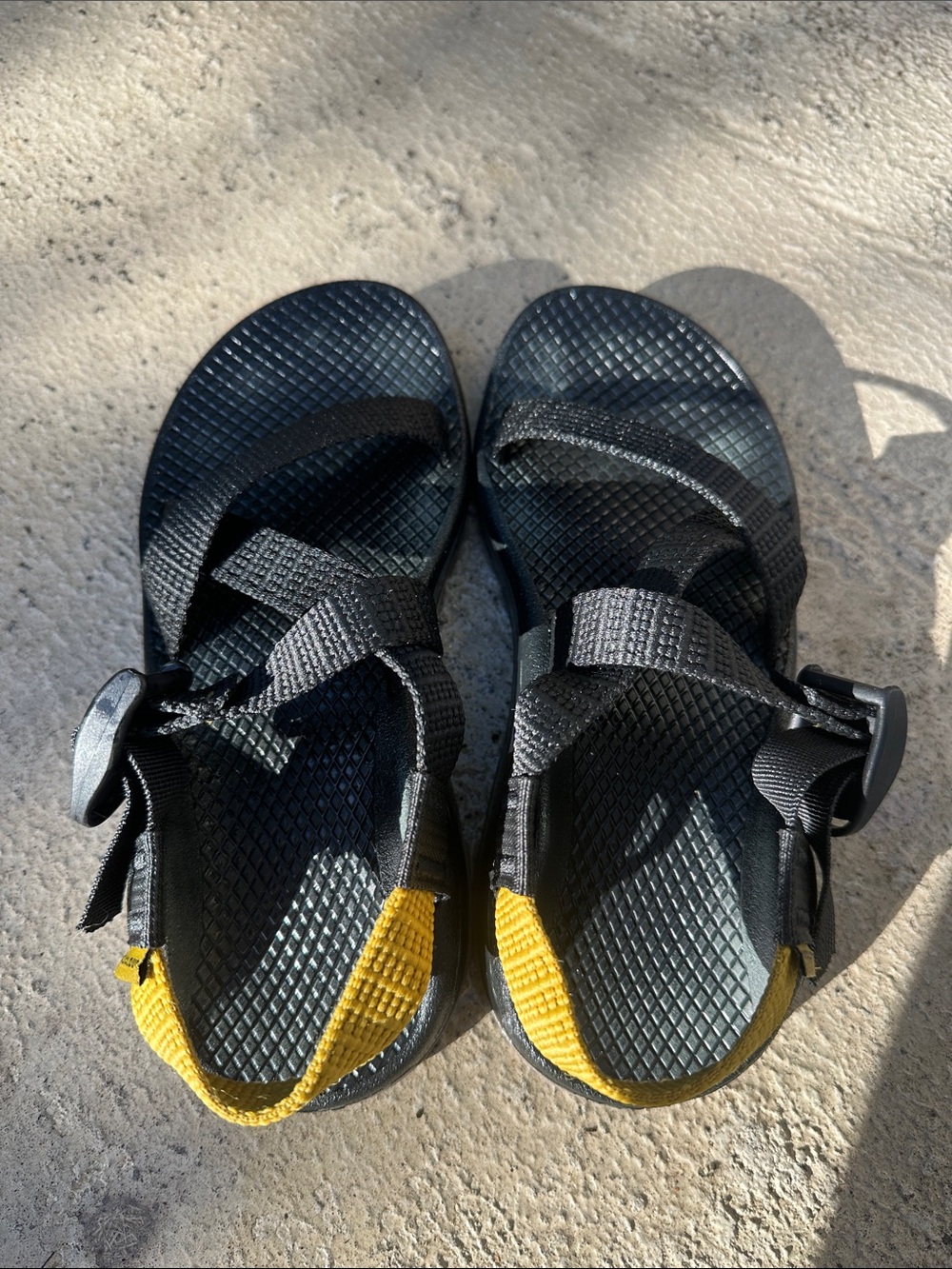 Black Chaco Sandals with Yellow Ankle Strap Women’s Size 5